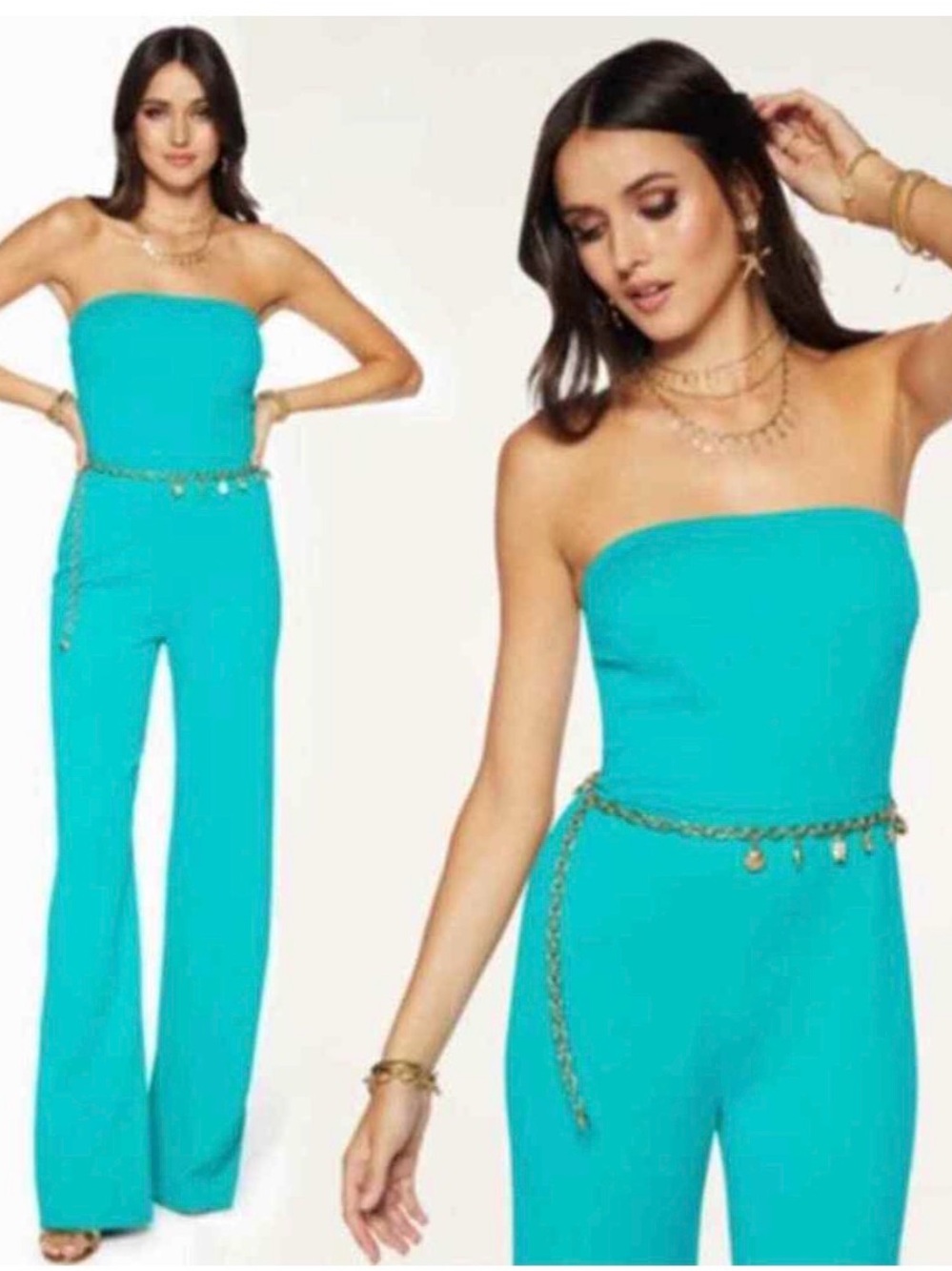 Ramy Brook Vivian Jumpsuit Womens Size 2 Green Wide Leg Strapless Boned Fitted